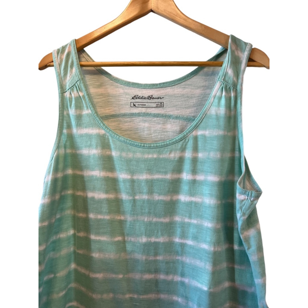 EDDIE BAUER Teal Striped Tie Dye Sleeveless Scoop Neck Casual Tank Top XL - Picture 2 of 7